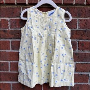 Vintage 90s Osh Kosh B’gosh Linen Yellow Blue Floral Shift Dress 24M 24 Months